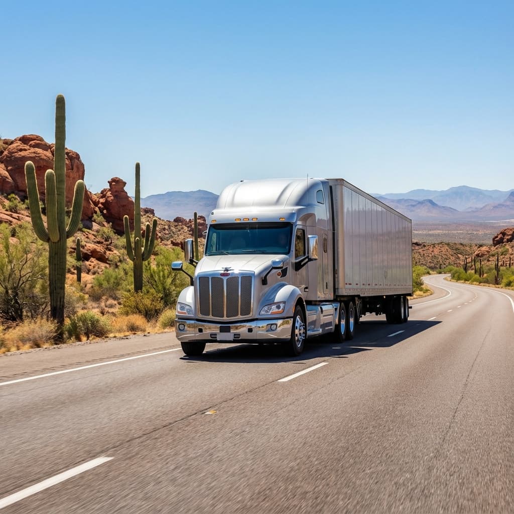 Truck driving on Arizona desert highway