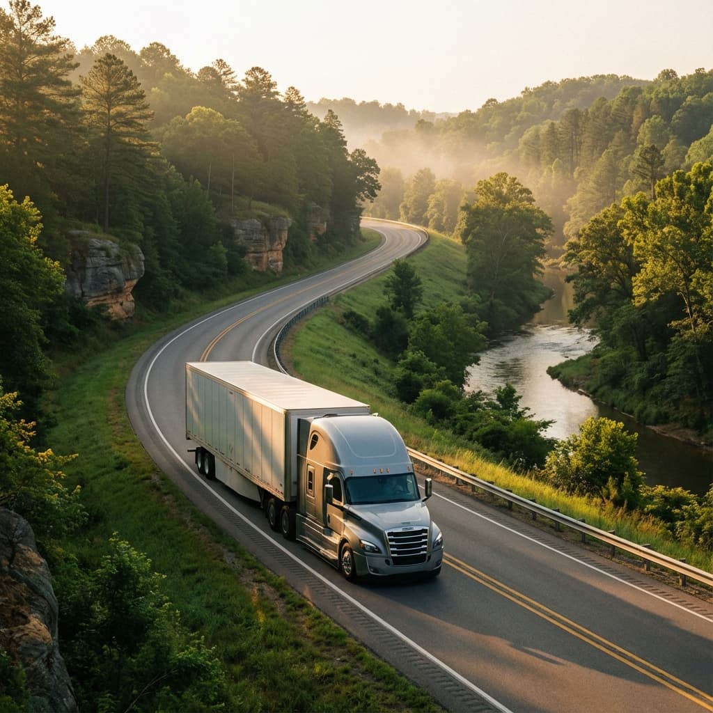 Truck driving on Arkansas scenic highway