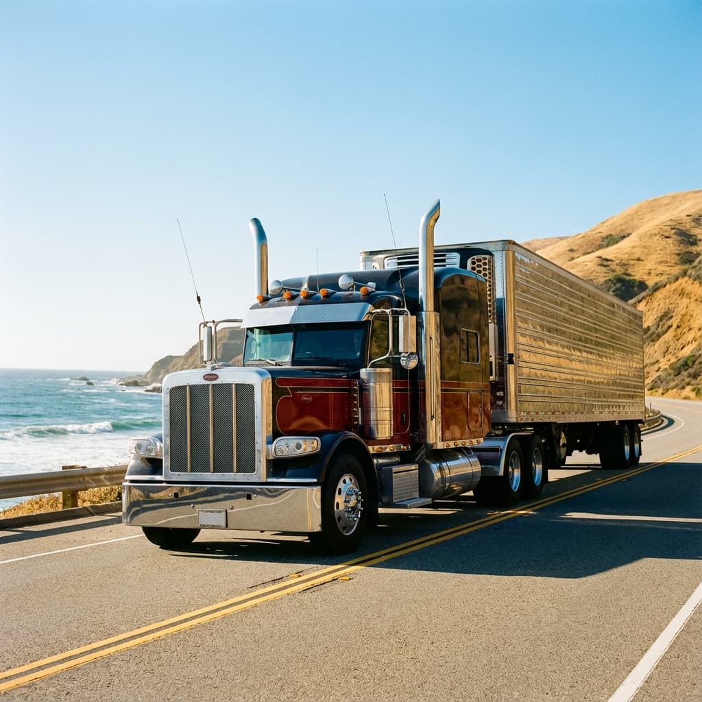 Classic American truck on California coastal highway