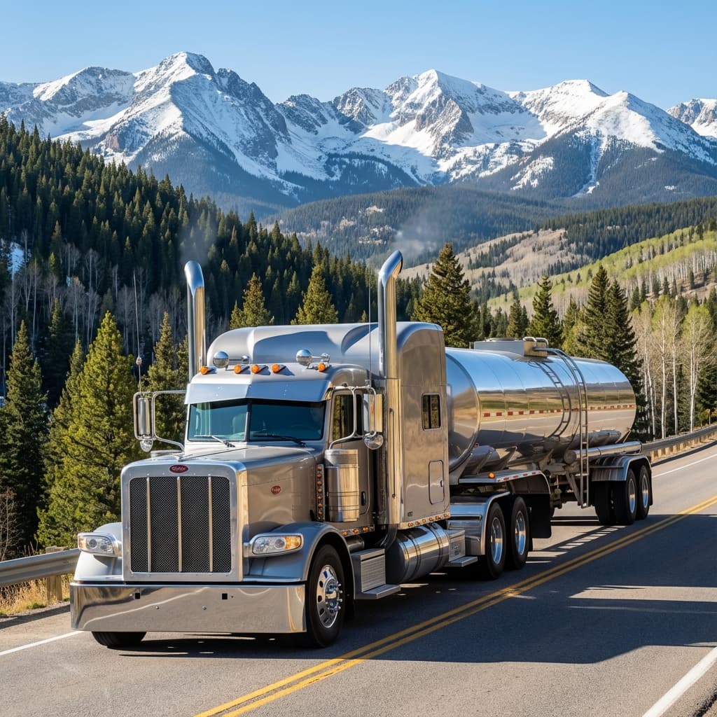 Classic American truck on Colorado mountain highway