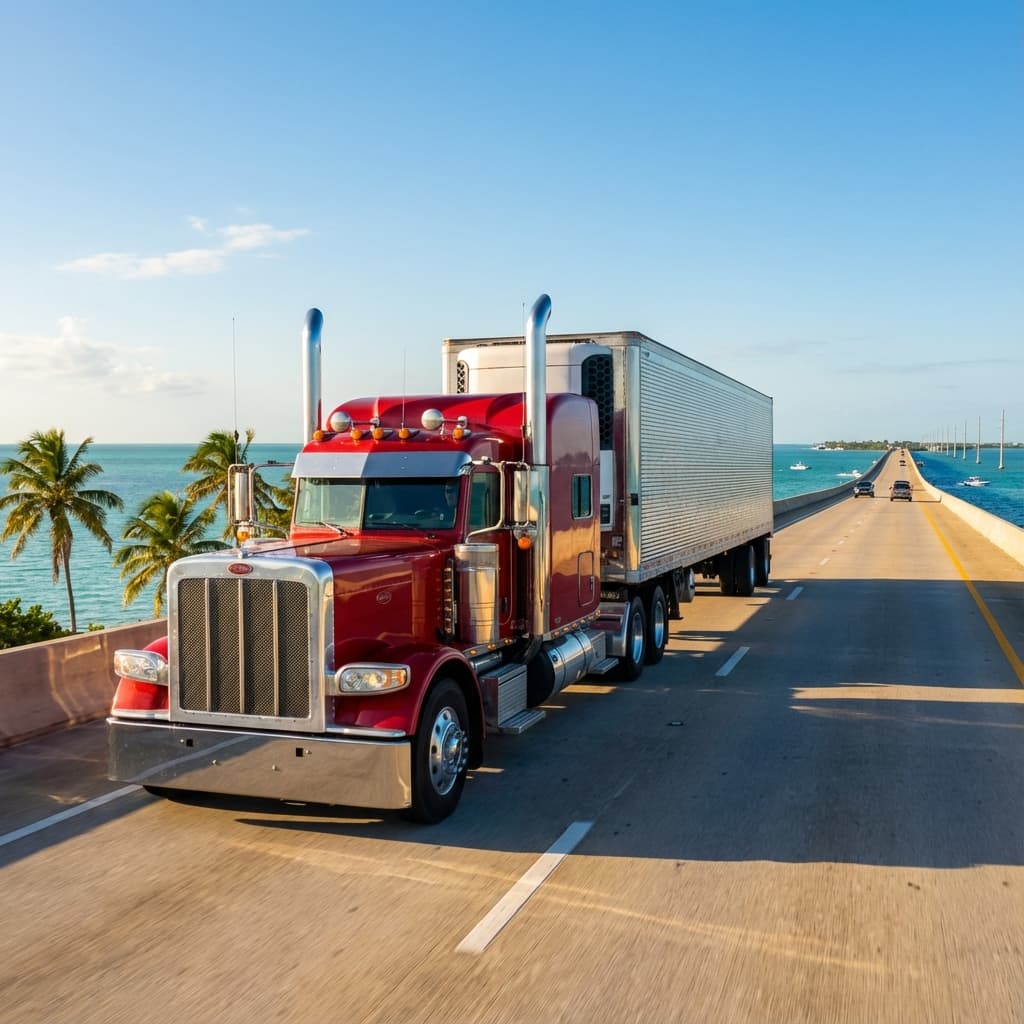 Classic American truck on Florida coastal highway