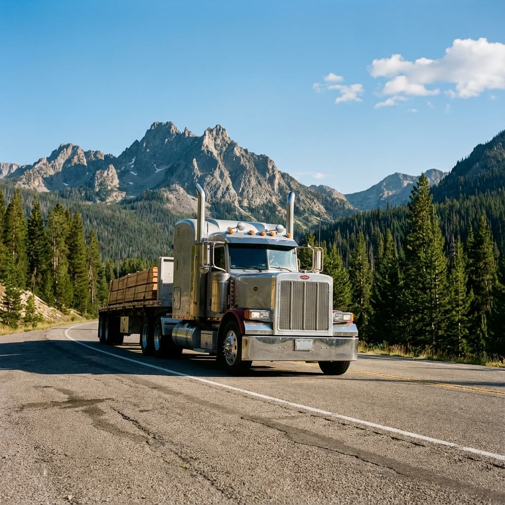 Classic American truck on Idaho mountain highway